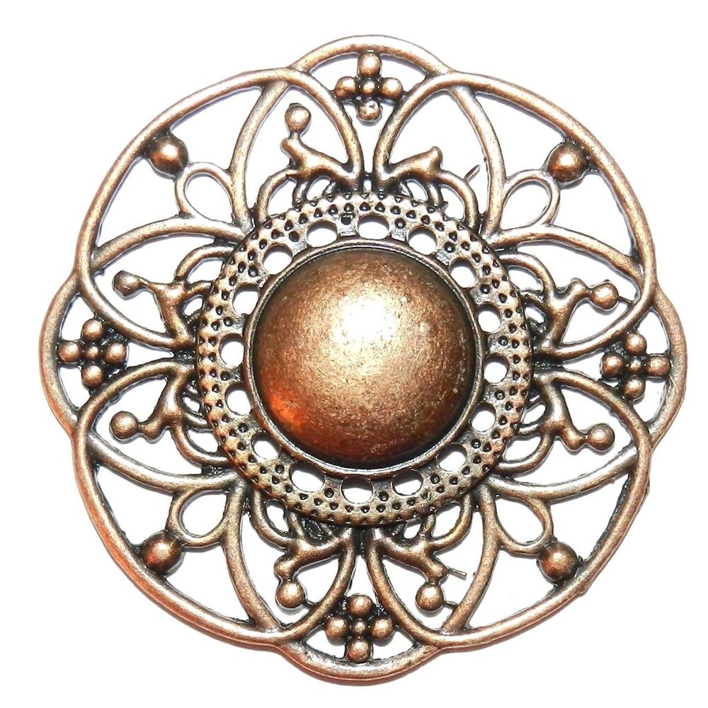 Antiqued Copper 50mm Intricate Open Domed Round Pendant Focal Link 2pc M373